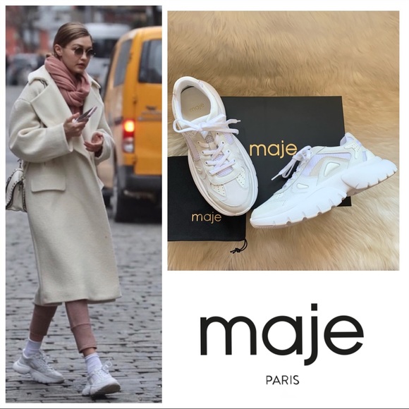 Maje Shoes - New MAJE Paris W20 Urban Leather Platform Sneakers